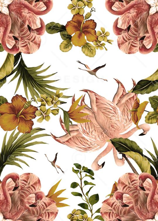 火烈鸟组合印花华亿平台图片