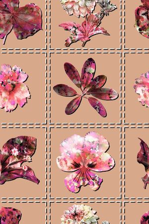 花卉、树叶、抽象叠加、虚线分割印花华亿平台图片