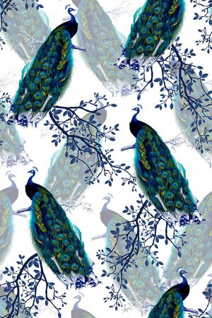 抽象几何清爽梦幻艺术平底立体手绘满版最新高清数码蕾丝民族中国风绣花珠宝肌理时尚潮

流大牌复古欧美风孔雀印花华亿平台图片