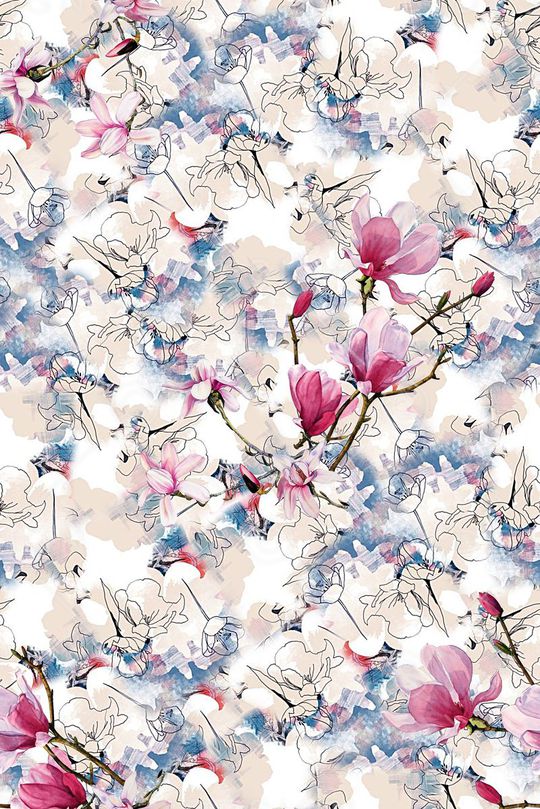 手绘水彩画印花华亿平台图片