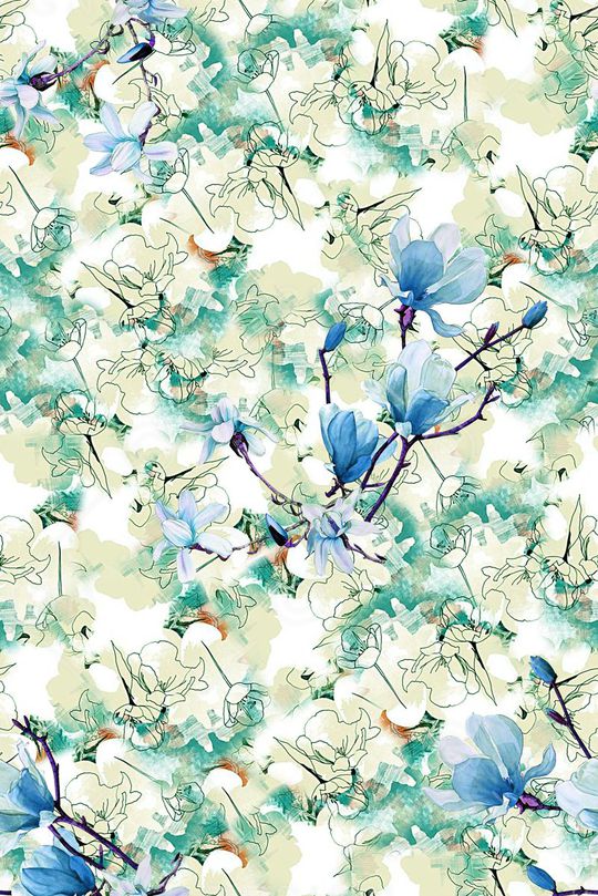 手绘水彩画印花华亿平台图片