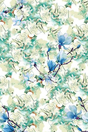 手绘水彩画印花华亿平台图片