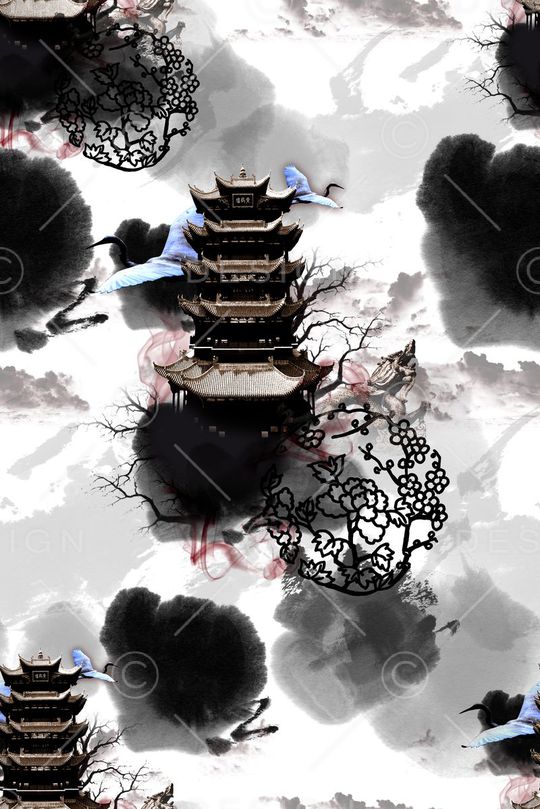 水墨印花华亿平台图片