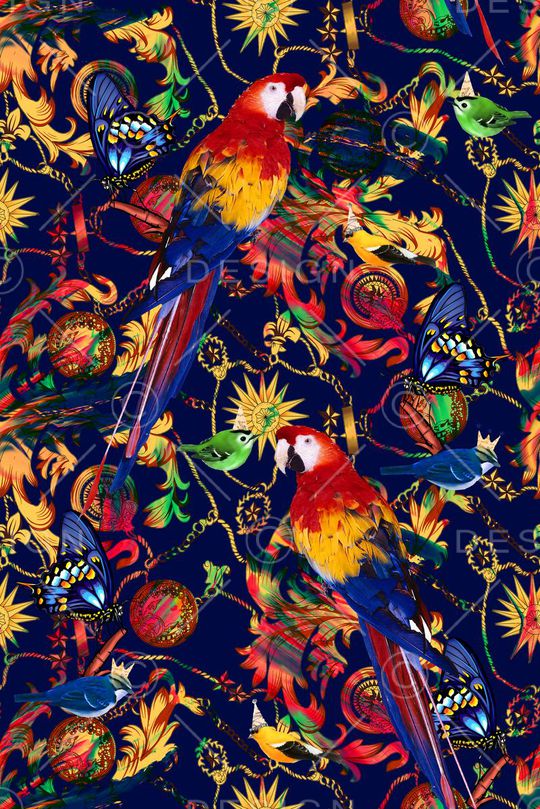 抽象几何清爽梦幻艺术平底立体手绘满版最新高清数码蕾丝民族中国风绣花珠宝肌理时尚潮

流大牌复古欧美风鹰鵡鸟印花华亿平台图片