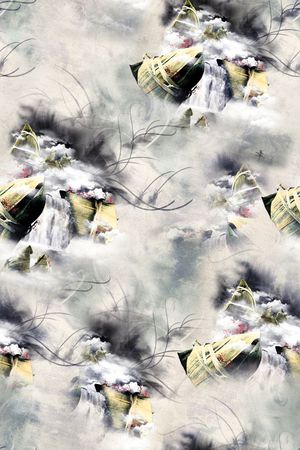 水墨风景印花华亿平台图片