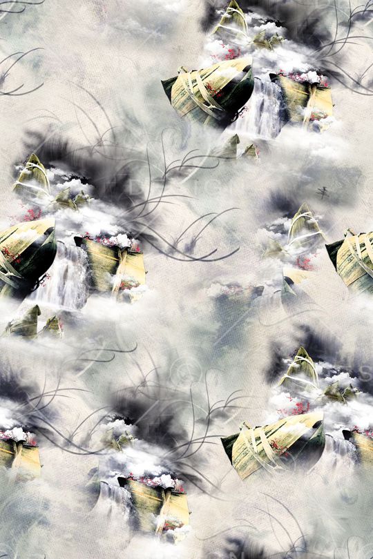 水墨风景印花华亿平台图片