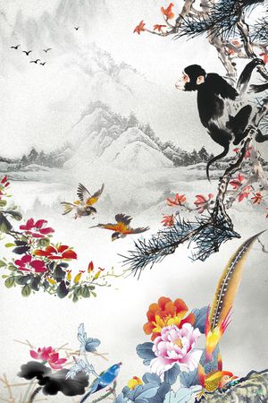 中国风水墨花鸟印花华亿平台图片