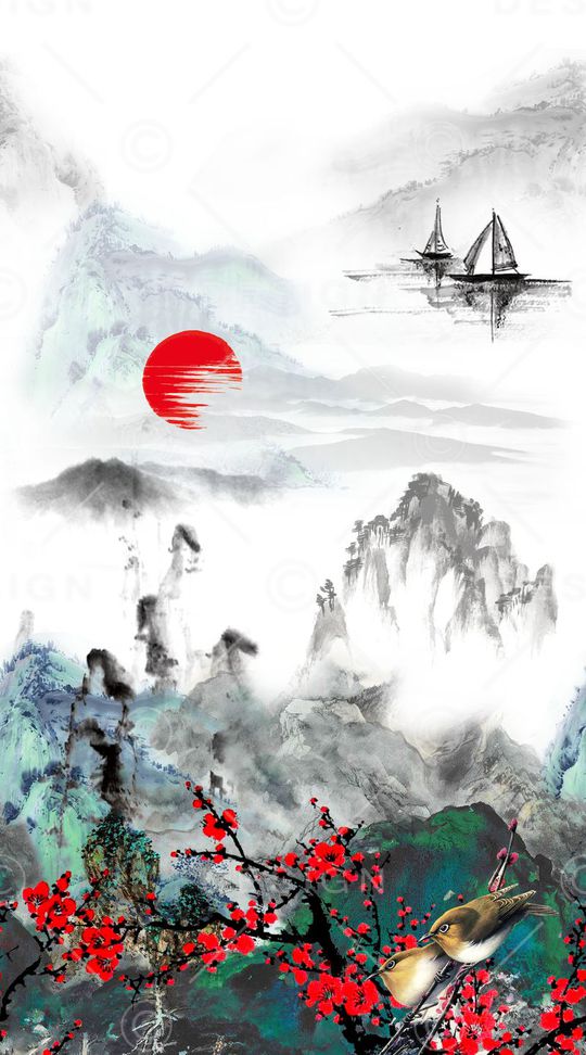 山水画印花华亿平台图片