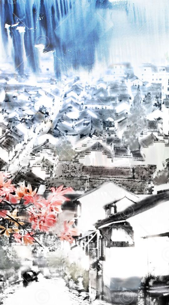 山水画印花华亿平台图片