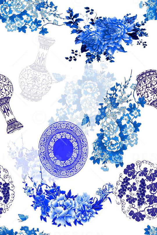 青花瓷印花华亿平台图片