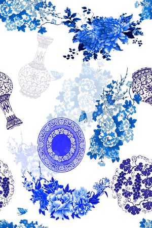 青花瓷印花华亿平台图片