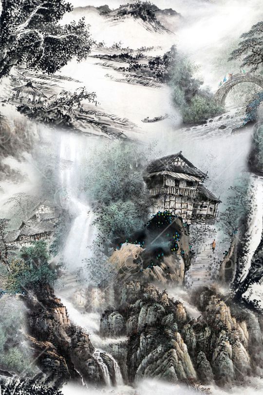 国画山水印花华亿平台图片