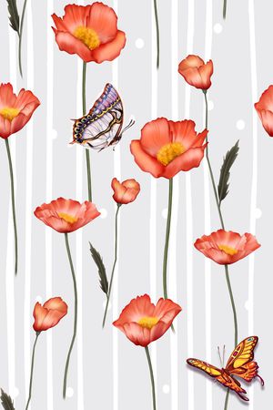 罂粟花印花华亿平台图片