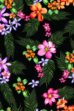 手绘线条花卉渐变华亿平台印花华亿平台图片