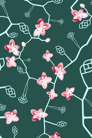 手绘线条花卉渐变华亿平台印花华亿平台图片