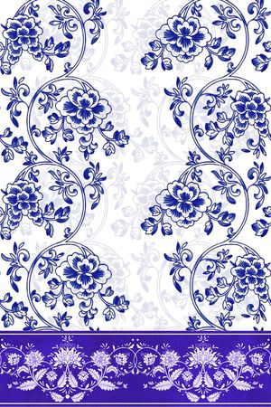 中国风青花瓷花卉印花华亿平台图片