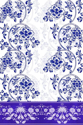 中国风青花瓷花卉印花华亿平台图片