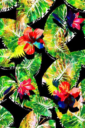 抽象几何清爽梦幻艺术平底立体手绘满版最新高清数码蕾丝民族中国风绣花珠宝肌理时尚潮

流大牌复古欧美风热带风情印花华亿平台图片