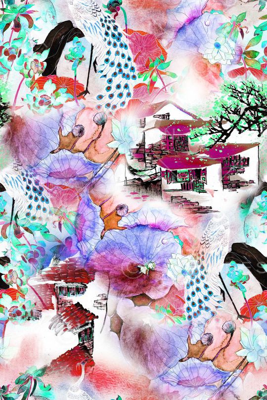 水墨印花华亿平台图片