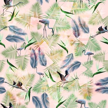 613124-叶子火焰鸟粉红色底