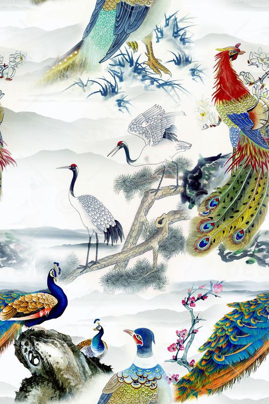 工笔画印花华亿平台图片