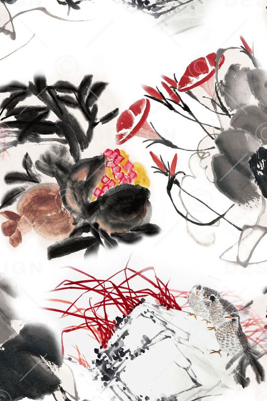 国画水墨印花华亿平台图片