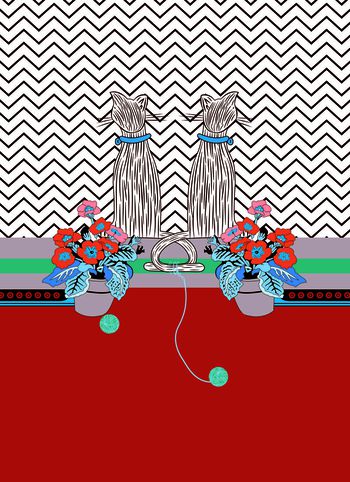 614034-定位条纹小猫 红色