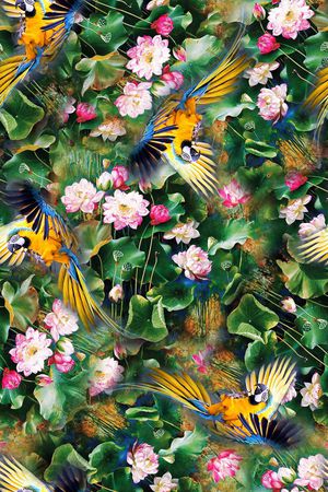 时尚手绘中国风荷花印花华亿平台图片