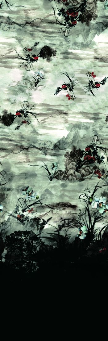 615143-华纺-160302-山水花水墨图 