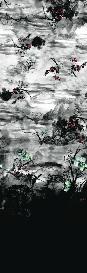 615144-华纺-160302-山水花水墨图 