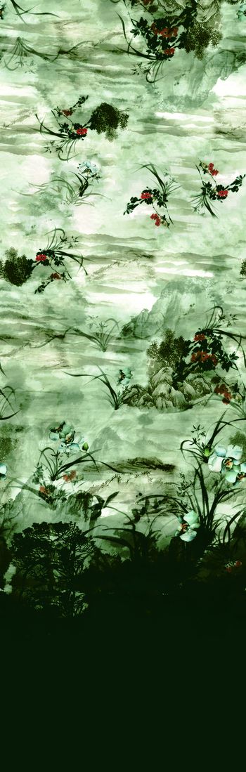 615145-华纺-160302-山水花水墨图 