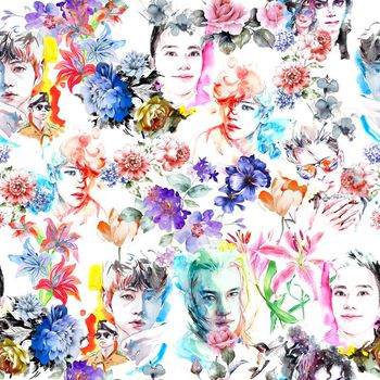 615670-水墨人像花卉