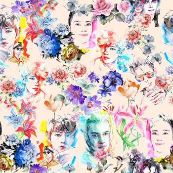 615671-水墨人像花卉粉