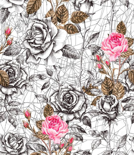 手绘钢笔花卉印花华亿平台图片