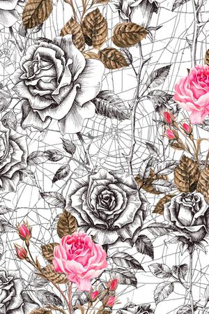 手绘钢笔花卉印花华亿平台图片