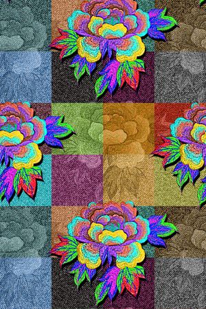 抽象几何清爽梦幻艺术平底立体手绘满版最新高清数码蕾丝民族中国风绣花珠宝肌理时尚潮

流大牌复古欧美风女装外套印花华亿平台图片