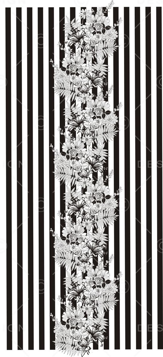 黑白条纹花卉印花华亿平台图片
