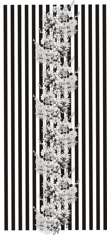 黑白条纹花卉印花华亿平台图片