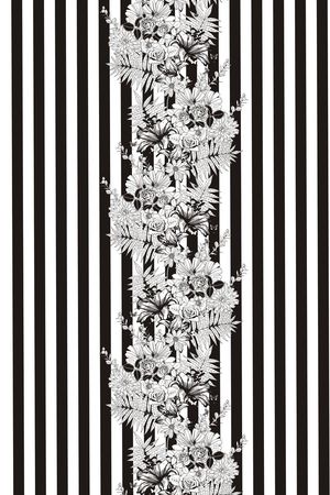 黑白条纹花卉印花华亿平台图片