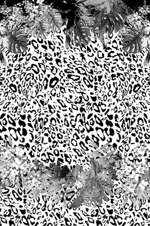 黑白豹纹热带树叶印花印花华亿平台图片