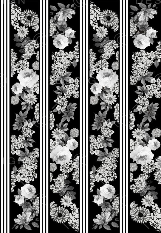 黑白条纹花卉印花印花华亿平台图片