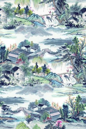 工笔画印花华亿平台图片