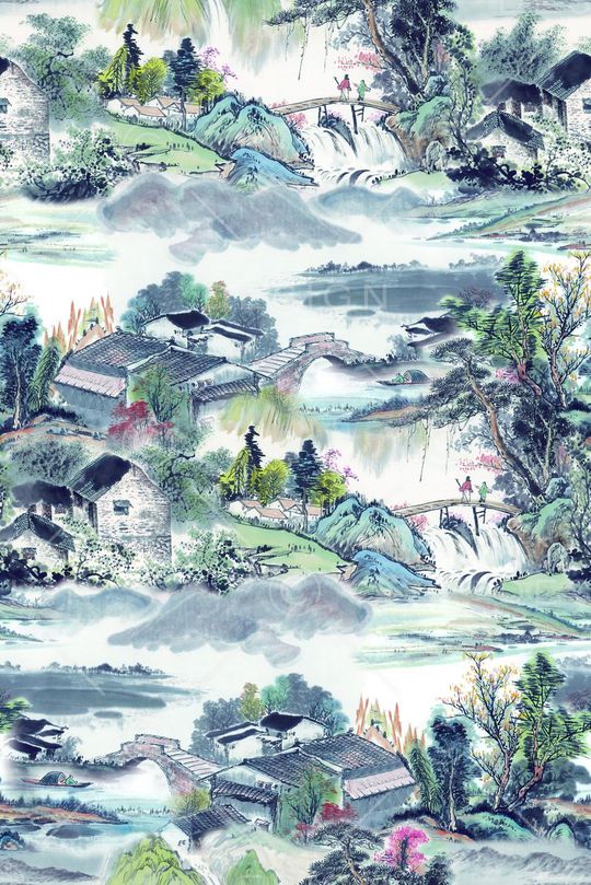 工笔画印花华亿平台图片