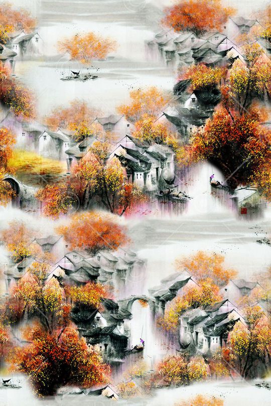 工笔画印花华亿平台图片