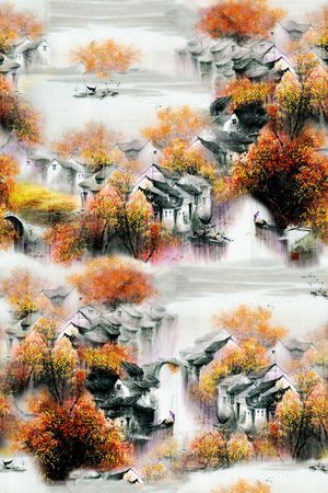 工笔画印花华亿平台图片