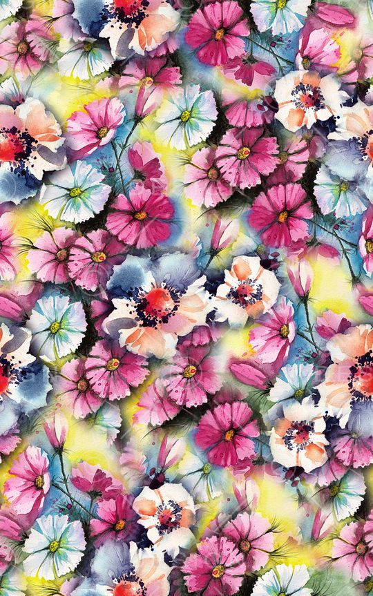 时尚手绘水彩画花卉印花印花华亿平台图片