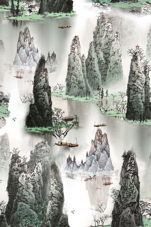 山水画印花华亿平台图片