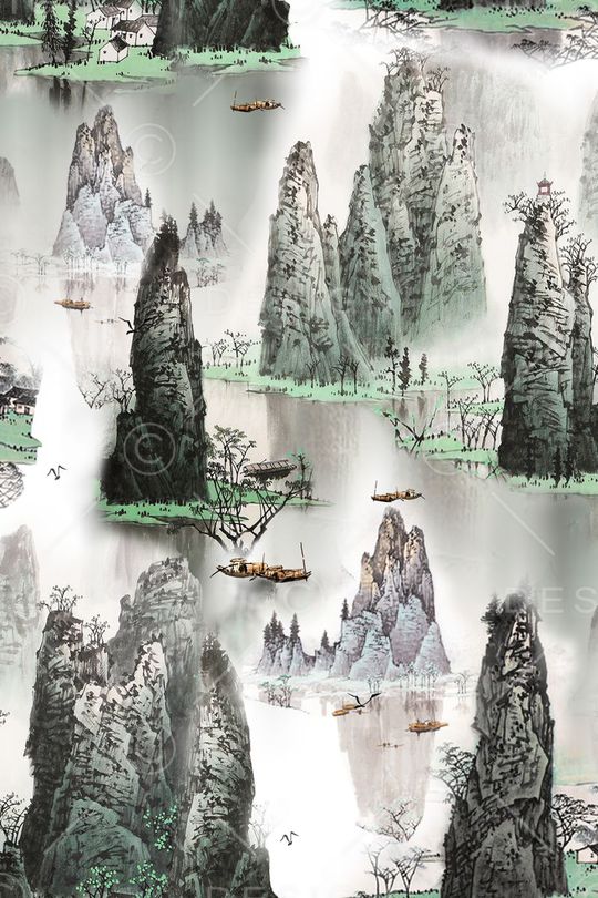 山水画印花华亿平台图片