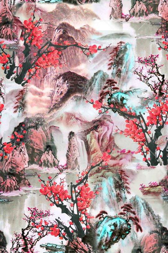 水墨中国风印花华亿平台图片