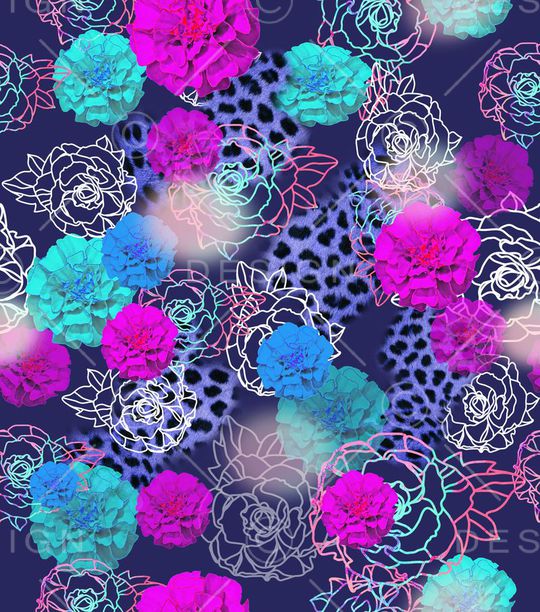 花卉与动物纹结合。性感印花华亿平台图片